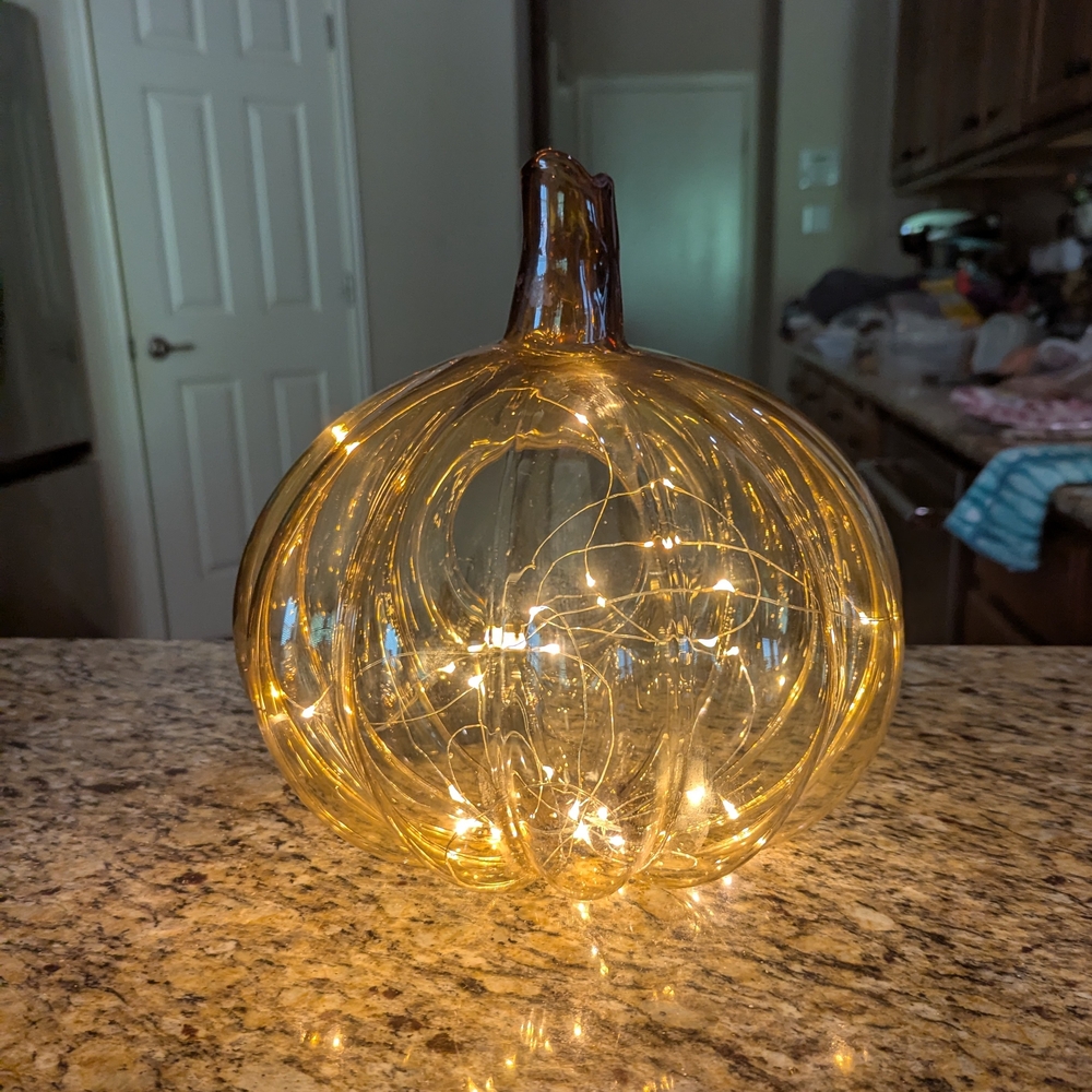 VTG Smith & Hawken Hand Blown Hollow Amber Art Glass Pumpkin Stem Chimney 10.5" - Picture 1 of 11